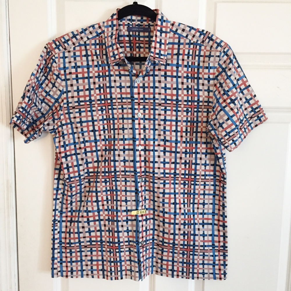 Jaspal Multi Color Plaid Cotton Short Sl Shirt M